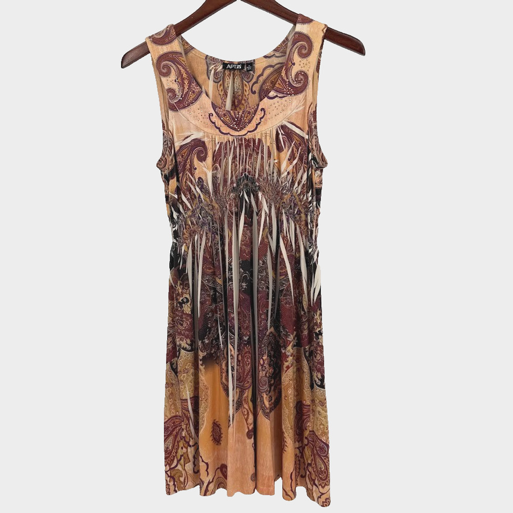 Apt 9 Boho Paisley Dress Sm Sleeveless Fringe Tassel Festival Flowy Knee Length
